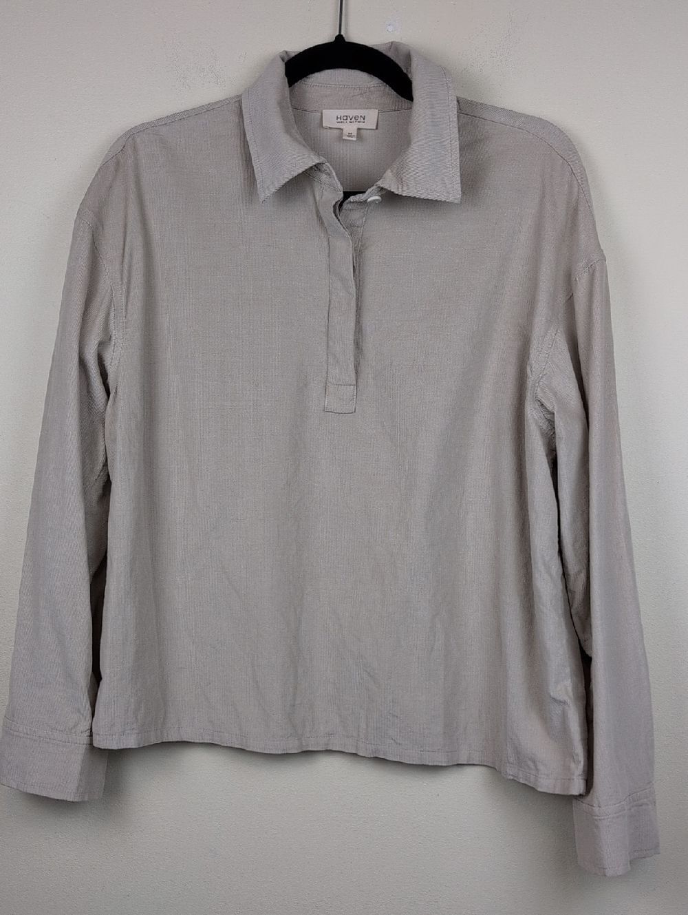Haven Well Within Tan Corduroy Organic Cotton Long Sleeve Popover Blouse Top